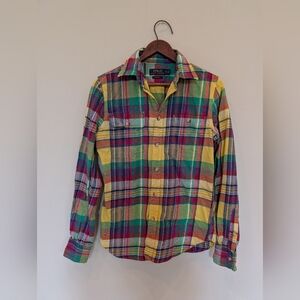 Polo Ralph Lauren Vintage Madras Plaid Colorful Preppy 90s Women's Small Cotton